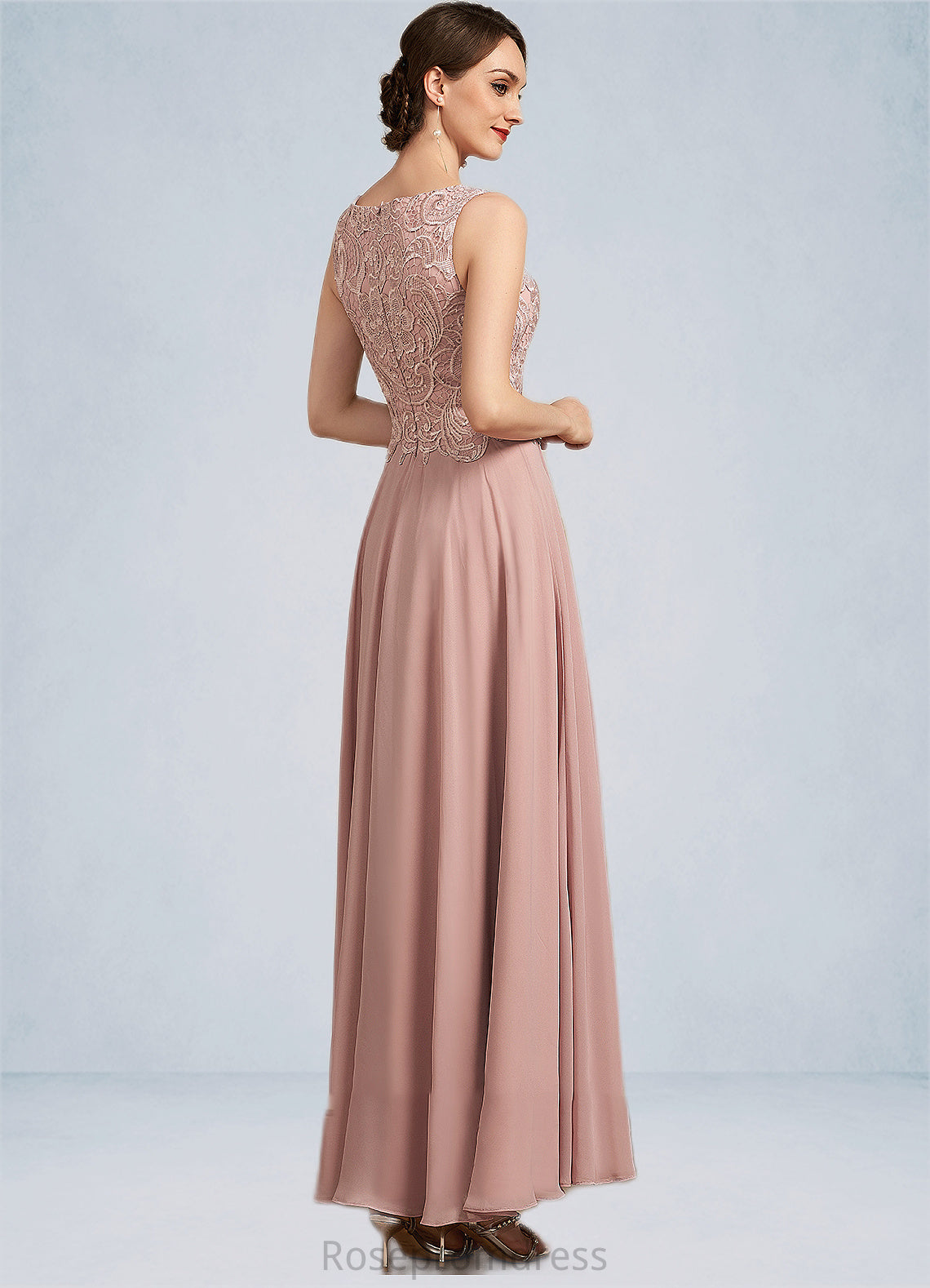 Karli A-Line Scoop Neck Ankle-Length Chiffon Lace Mother of the Bride Dress SRS126P0014747