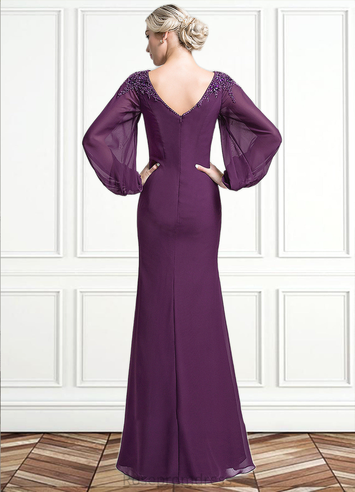 Maddison Trumpet/Mermaid Scoop Neck Floor-Length Chiffon Mother of the Bride Dress With Beading Sequins SRS126P0014748