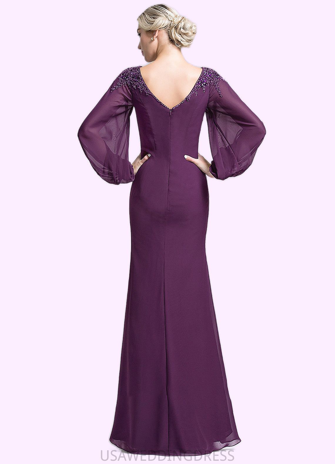Kennedy Trumpet/Mermaid Scoop Neck Floor-Length Chiffon Mother of the Bride Dress With Beading Sequins DS126P0014748