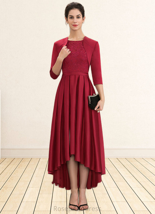 Avery A-Line Scoop Neck Asymmetrical Satin Lace Mother of the Bride Dress With Sequins SRS126P0014752