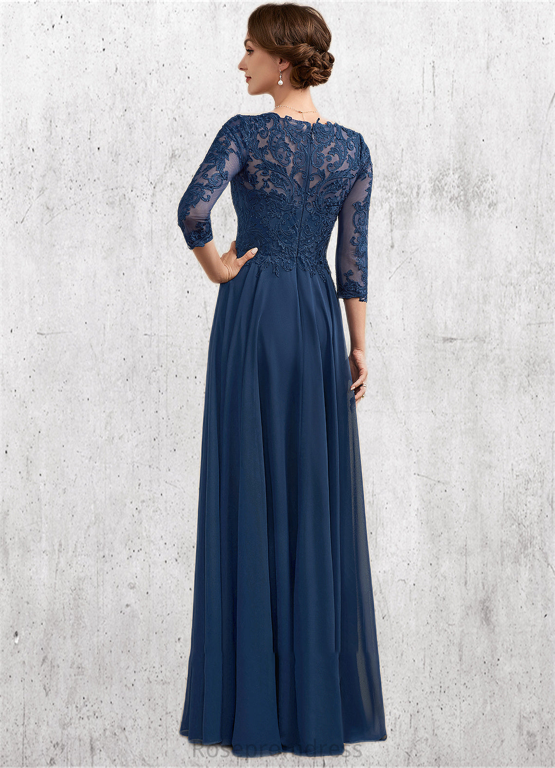 Livia A-Line V-neck Floor-Length Chiffon Lace Mother of the Bride Dress SRS126P0014753