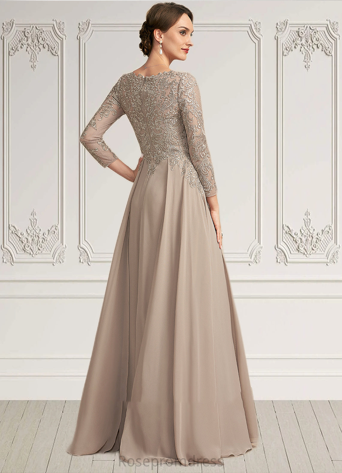 Leia A-Line V-neck Floor-Length Chiffon Lace Mother of the Bride Dress SRS126P0014754