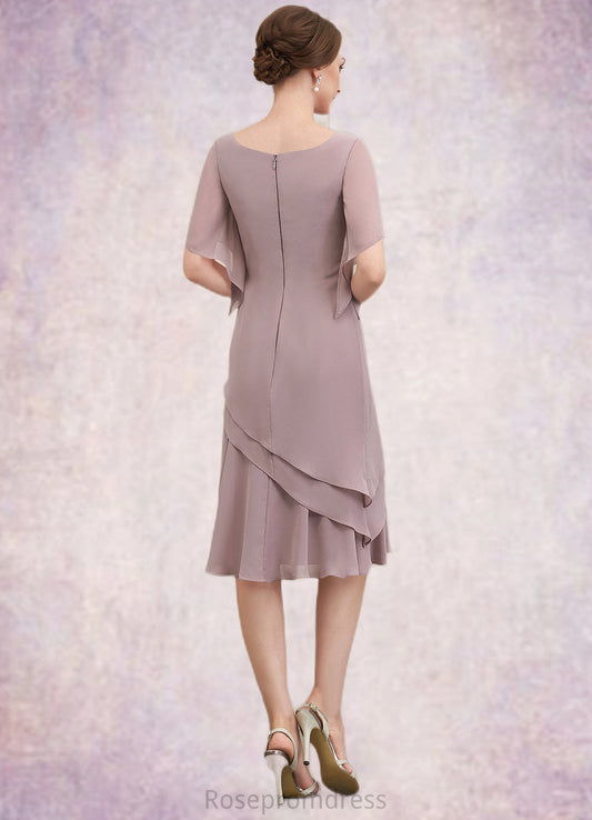 Monica A-Line Scoop Neck Knee-Length Chiffon Mother of the Bride Dress With Cascading Ruffles SRS126P0014755