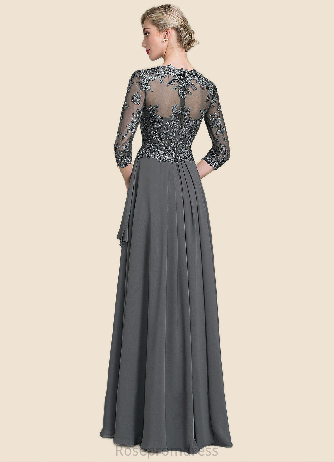 Rayna A-Line V-neck Floor-Length Chiffon Lace Mother of the Bride Dress With Beading Sequins Cascading Ruffles SRS126P0014756