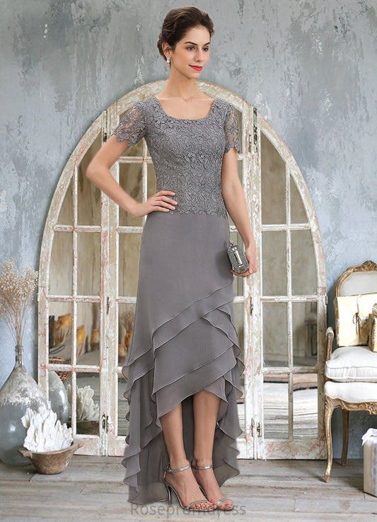 Jayden A-Line Scoop Neck Asymmetrical Chiffon Lace Mother of the Bride Dress With Cascading Ruffles SRS126P0014757