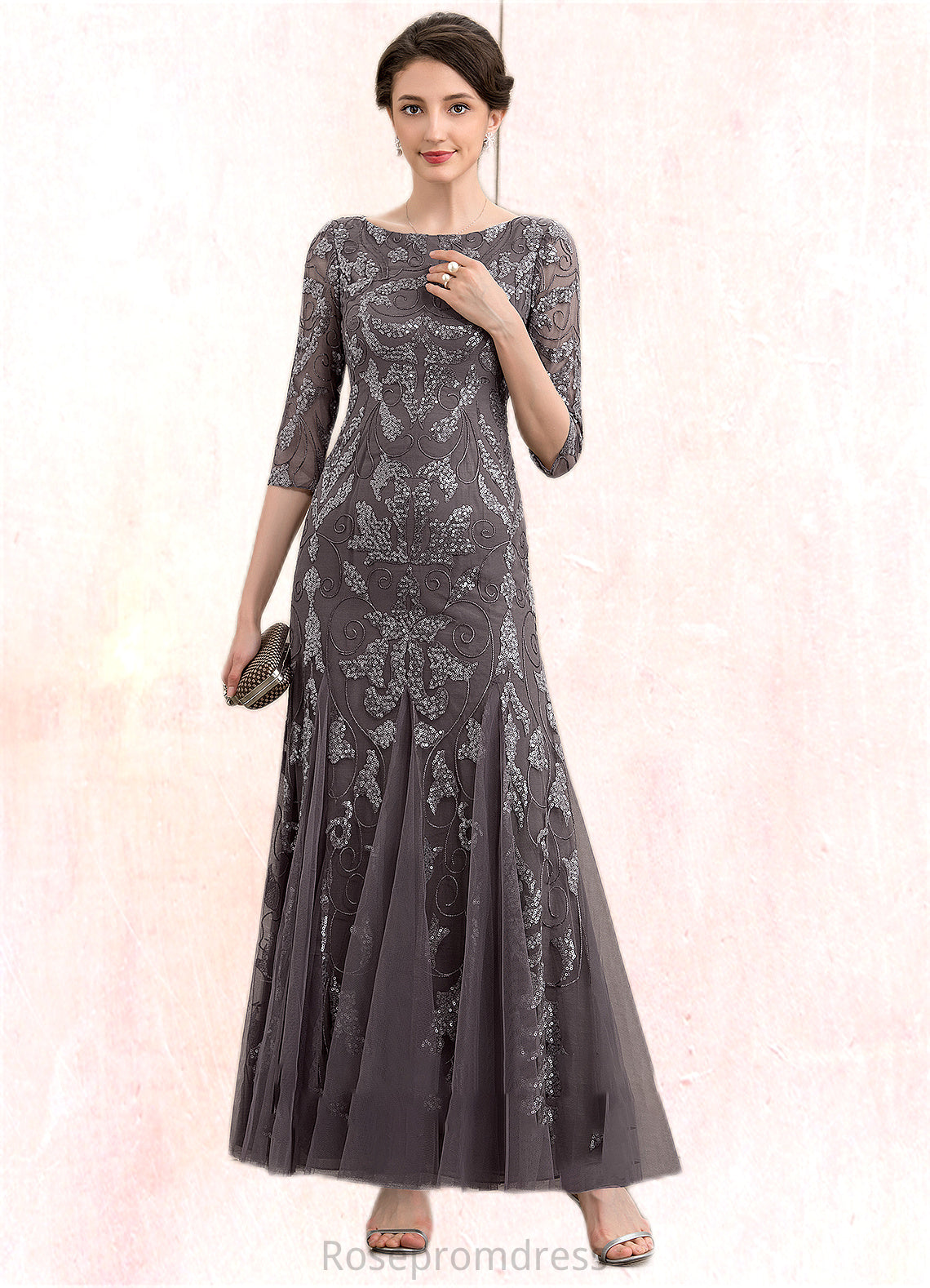 Nora Sheath/Column Scoop Neck Ankle-Length Tulle Sequined Mother of the Bride Dress SRS126P0014758