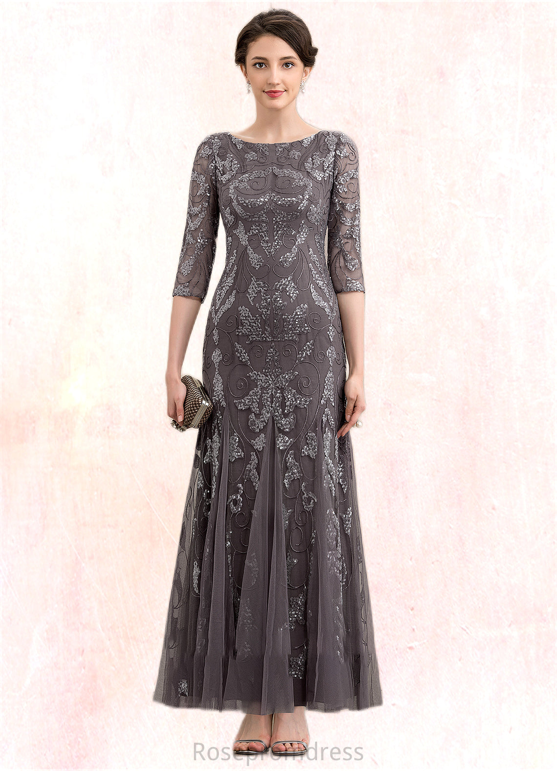 Nora Sheath/Column Scoop Neck Ankle-Length Tulle Sequined Mother of the Bride Dress SRS126P0014758