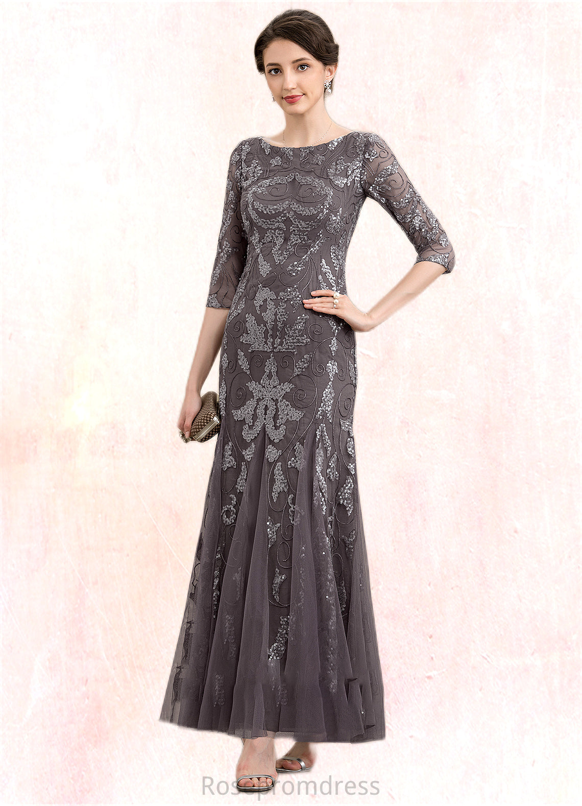 Nora Sheath/Column Scoop Neck Ankle-Length Tulle Sequined Mother of the Bride Dress SRS126P0014758