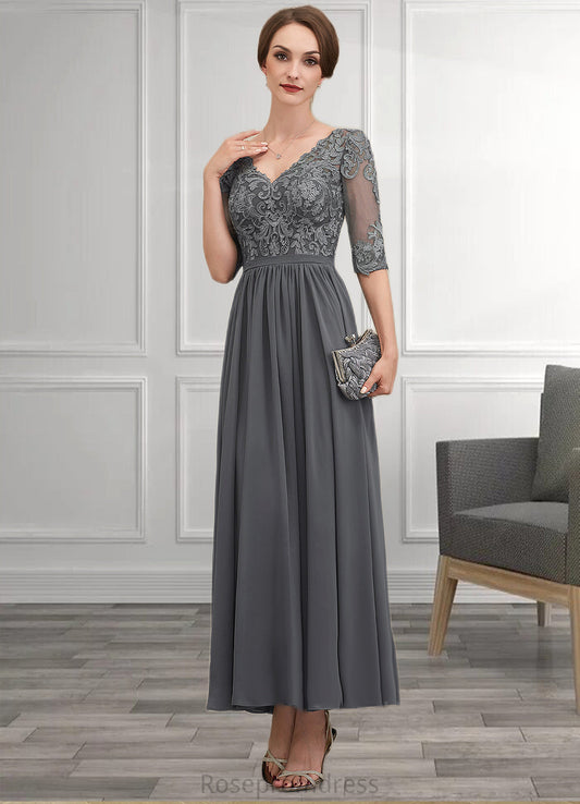 Azaria A-line V-Neck Ankle-Length Chiffon Lace Mother of the Bride Dress SRS126P0014760