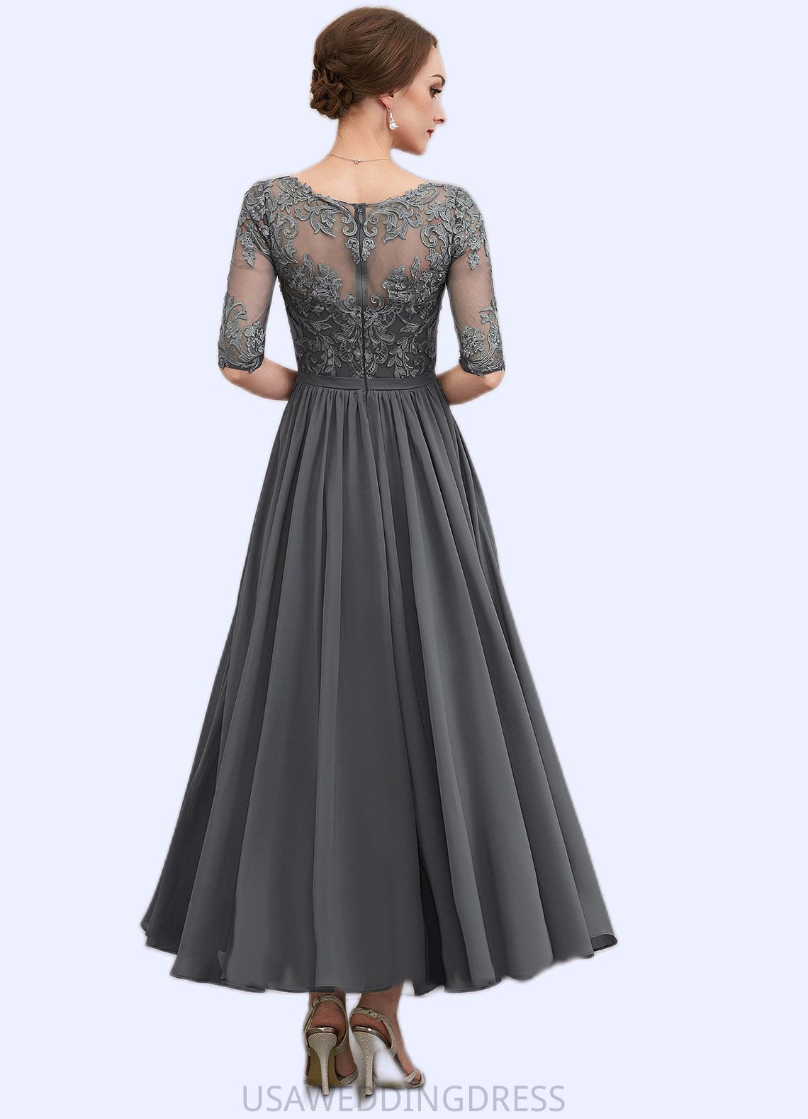 Ariella A-line V-Neck Ankle-Length Chiffon Lace Mother of the Bride Dress DS126P0014760