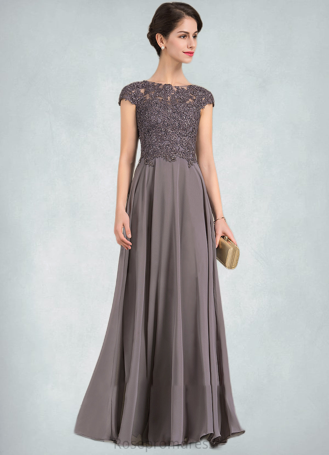 Brylee A-Line Scoop Neck Floor-Length Chiffon Lace Mother of the Bride Dress With Beading SRS126P0014761