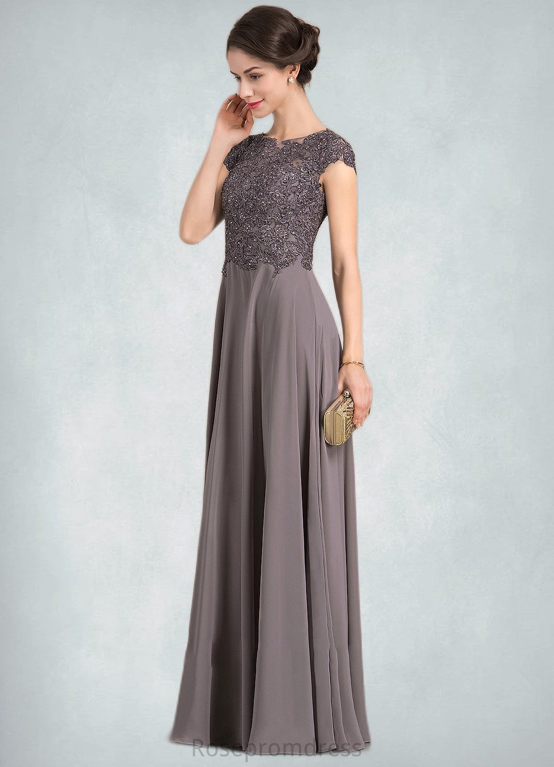 Brylee A-Line Scoop Neck Floor-Length Chiffon Lace Mother of the Bride Dress With Beading SRS126P0014761