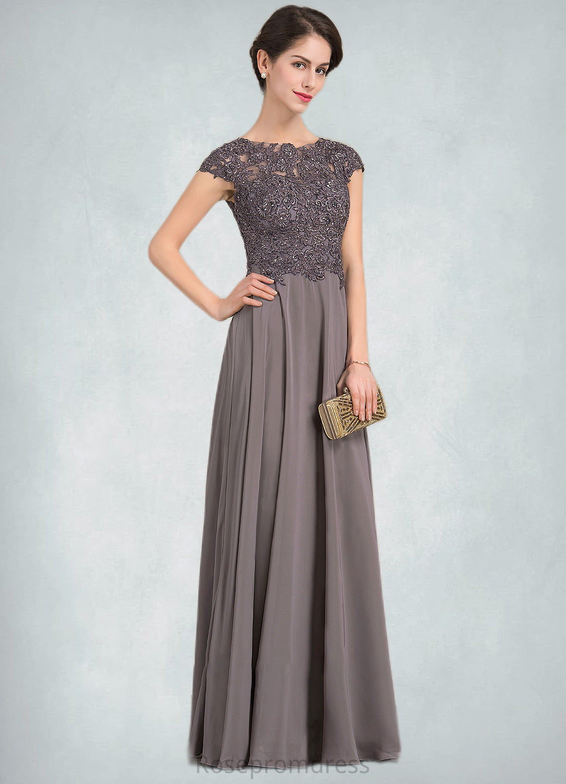 Brylee A-Line Scoop Neck Floor-Length Chiffon Lace Mother of the Bride Dress With Beading SRS126P0014761