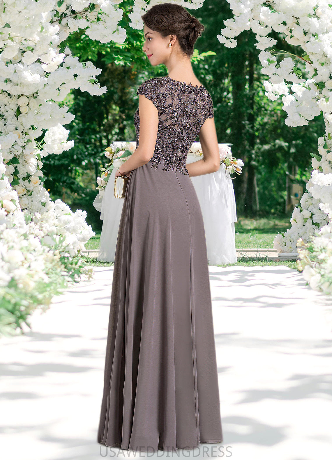 Aileen A-Line Scoop Neck Floor-Length Chiffon Lace Mother of the Bride Dress With Beading DS126P0014761