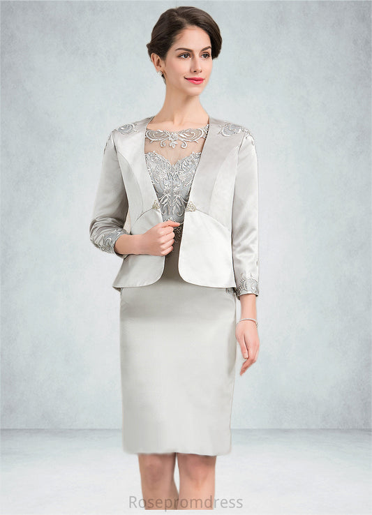 Grace Sheath/Column Scoop Neck Knee-Length Satin Lace Mother of the Bride Dress SRS126P0014762