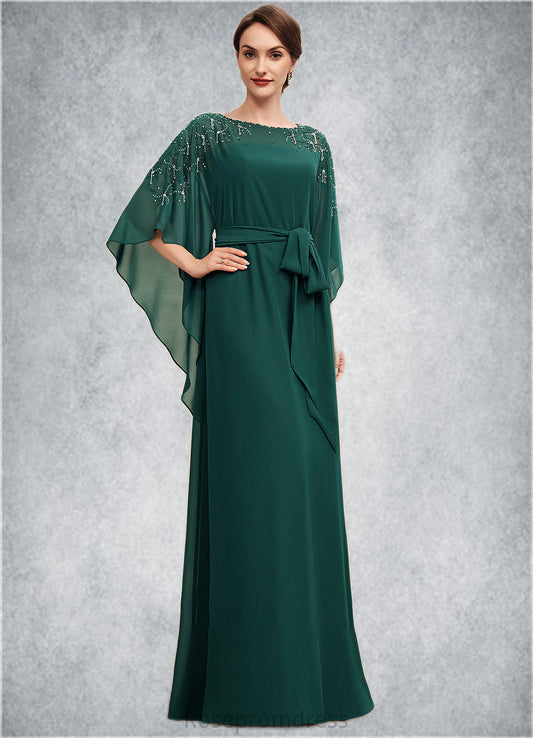 Dakota A-Line Scoop Neck Floor-Length Chiffon Mother of the Bride Dress With Beading Bow(s) SRS126P0014763