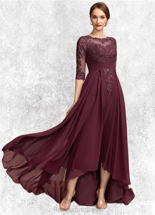 Phoenix A-Line Scoop Neck Asymmetrical Chiffon Lace Mother of the Bride Dress With Ruffle Sequins SRS126P0014765