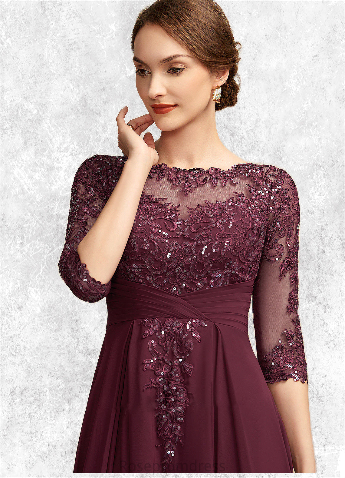 Phoenix A-Line Scoop Neck Asymmetrical Chiffon Lace Mother of the Bride Dress With Ruffle Sequins SRS126P0014765