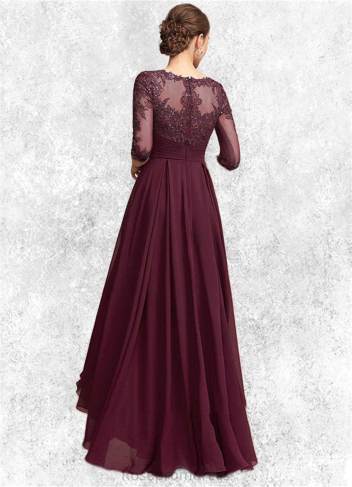 Phoenix A-Line Scoop Neck Asymmetrical Chiffon Lace Mother of the Bride Dress With Ruffle Sequins SRS126P0014765