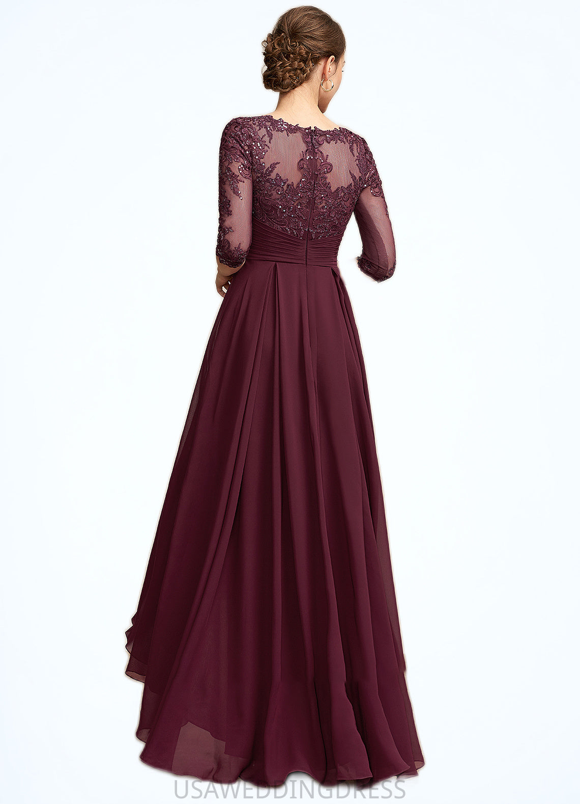 Jean A-Line Scoop Neck Asymmetrical Chiffon Lace Mother of the Bride Dress With Ruffle Sequins DS126P0014765