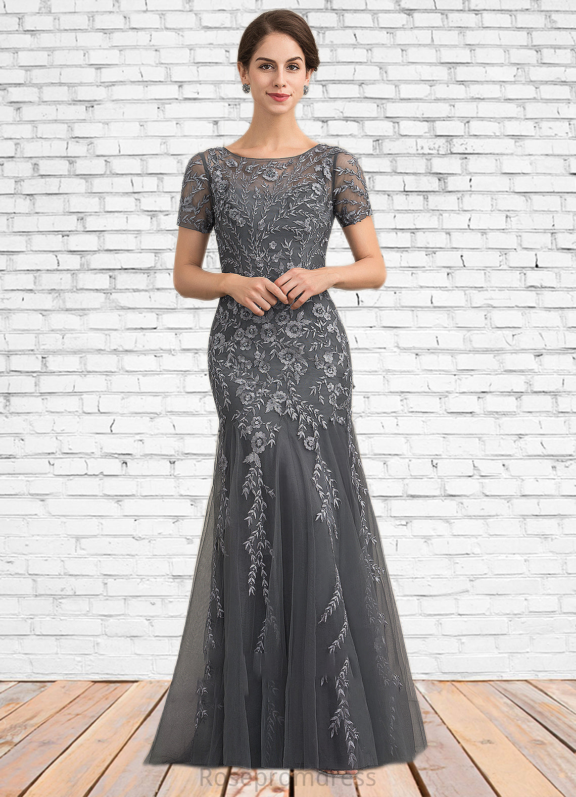 Genesis Trumpet/Mermaid Scoop Neck Floor-Length Tulle Lace Mother of the Bride Dress With Beading Sequins SRS126P0014767