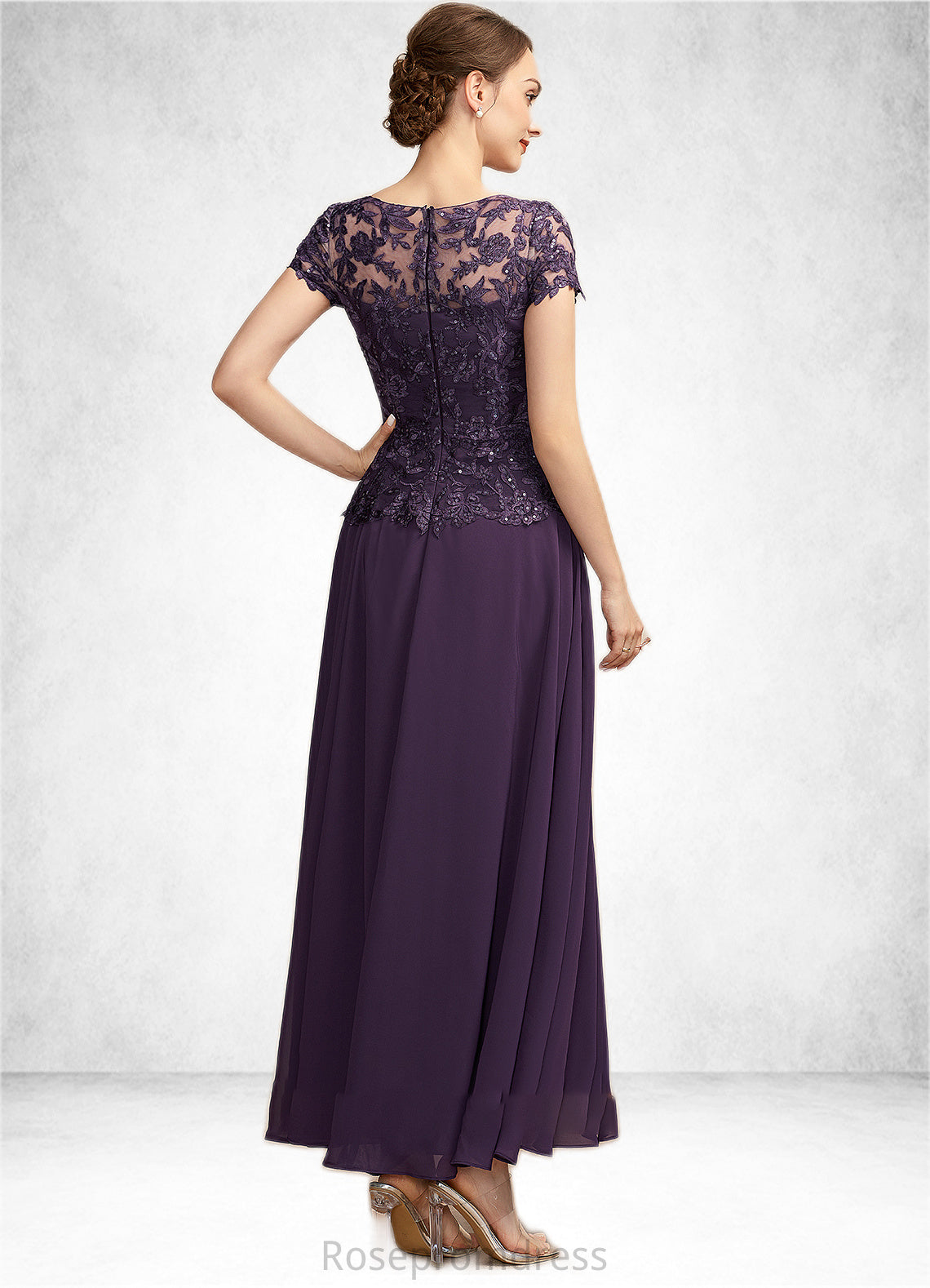 Aniya A-Line Scoop Neck Ankle-Length Chiffon Lace Mother of the Bride Dress With Sequins SRS126P0014769