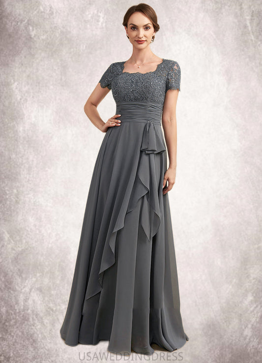 Stephany A-Line Square Neckline Floor-Length Chiffon Lace Mother of the Bride Dress With Ruffle Sequins DS126P0014770