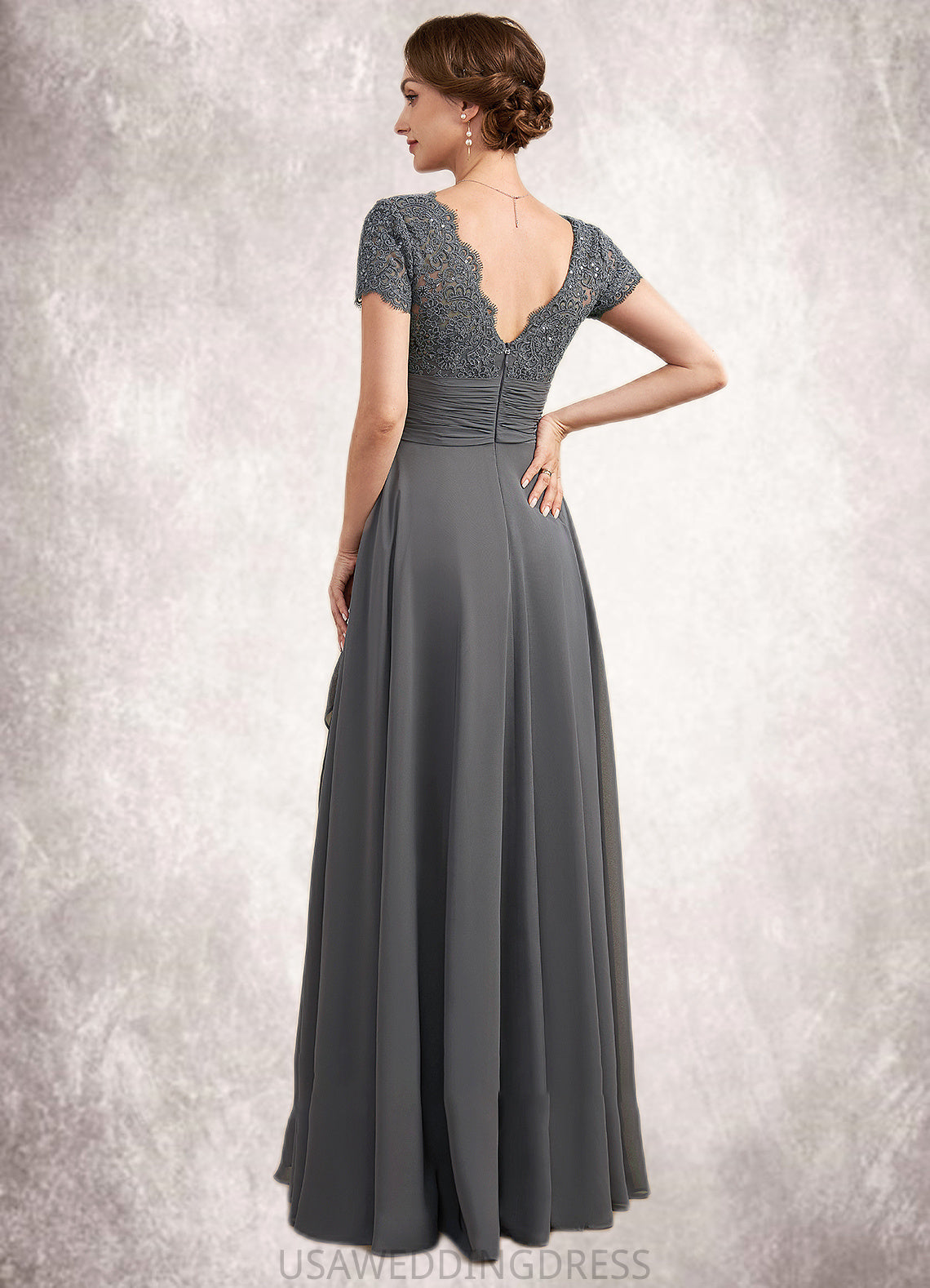 Stephany A-Line Square Neckline Floor-Length Chiffon Lace Mother of the Bride Dress With Ruffle Sequins DS126P0014770