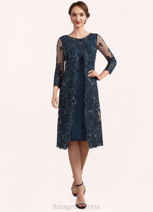 Penelope Sheath/Column Scoop Neck Knee-Length Chiffon Lace Mother of the Bride Dress With Sequins SRS126P0014771