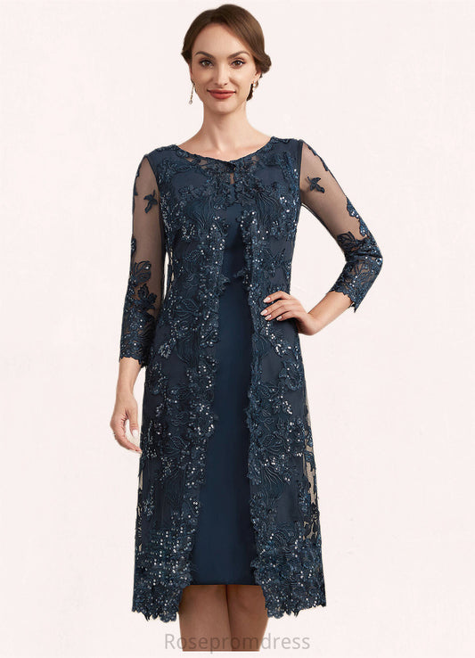 Penelope Sheath/Column Scoop Neck Knee-Length Chiffon Lace Mother of the Bride Dress With Sequins SRS126P0014771