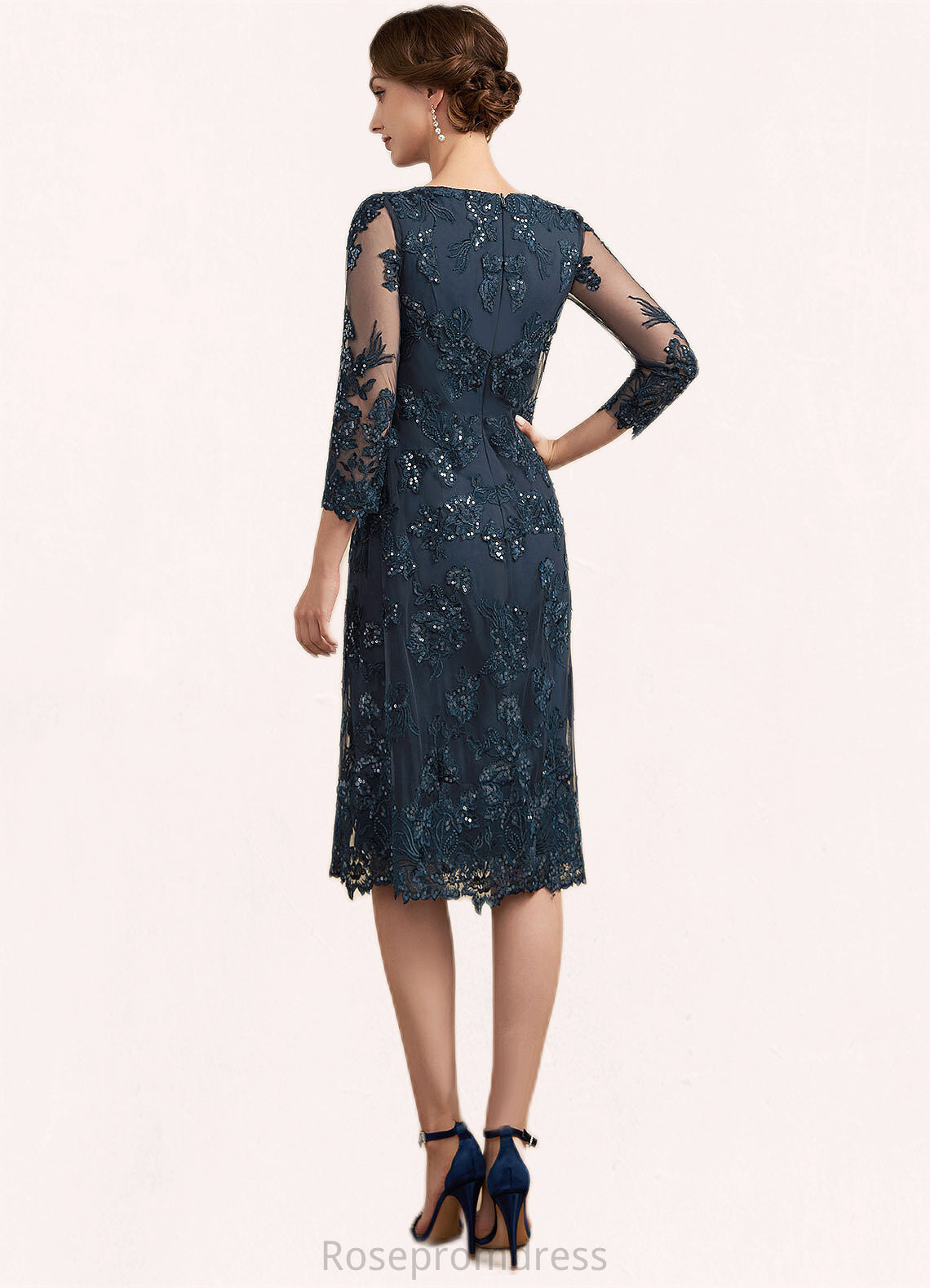 Penelope Sheath/Column Scoop Neck Knee-Length Chiffon Lace Mother of the Bride Dress With Sequins SRS126P0014771