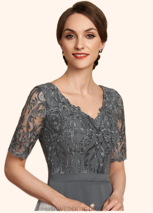 Adison A-Line V-neck Asymmetrical Chiffon Lace Mother of the Bride Dress DS126P0014772