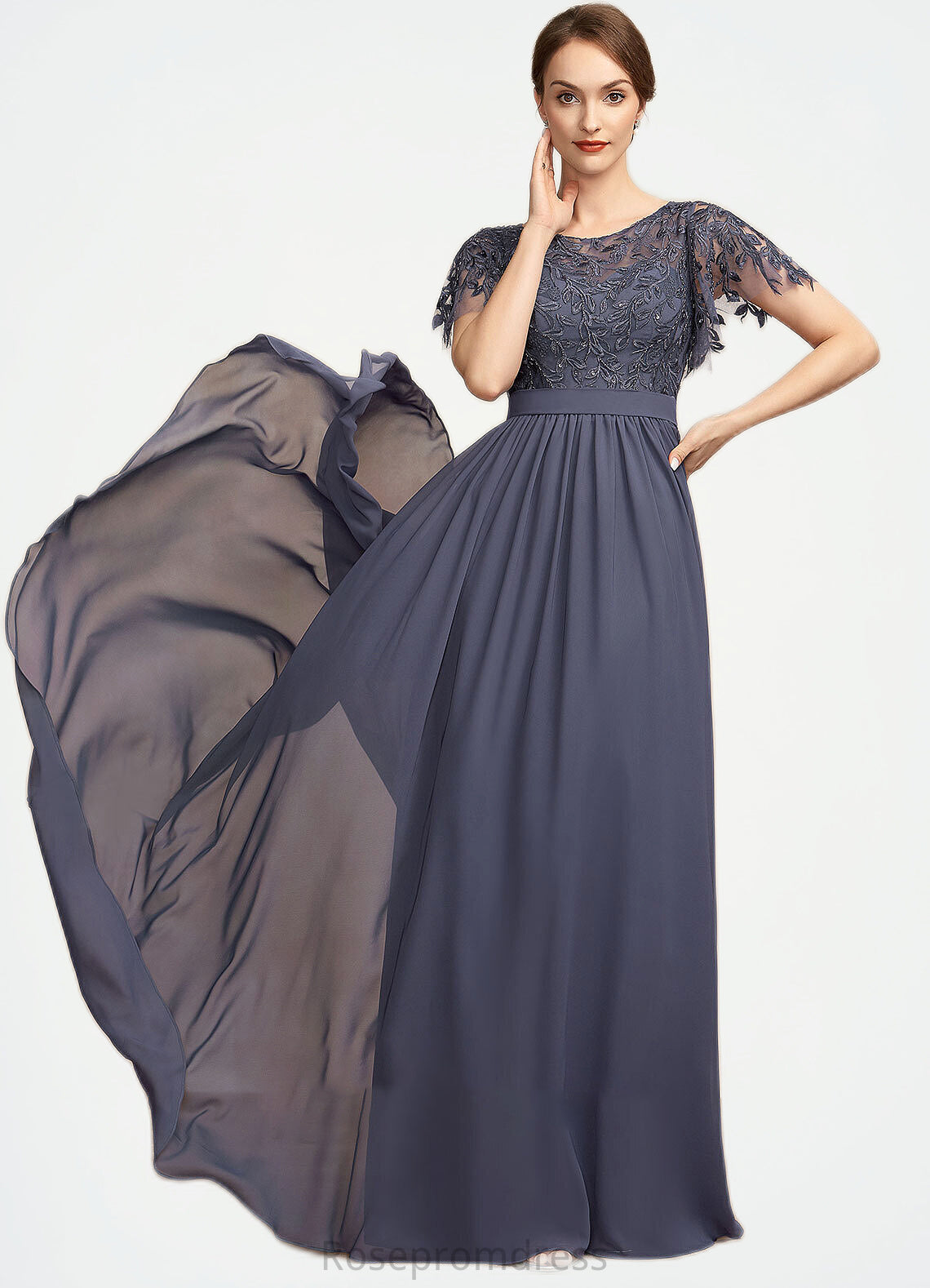 Makenna A-Line Scoop Neck Floor-Length Chiffon Lace Mother of the Bride Dress With Sequins SRS126P0014775
