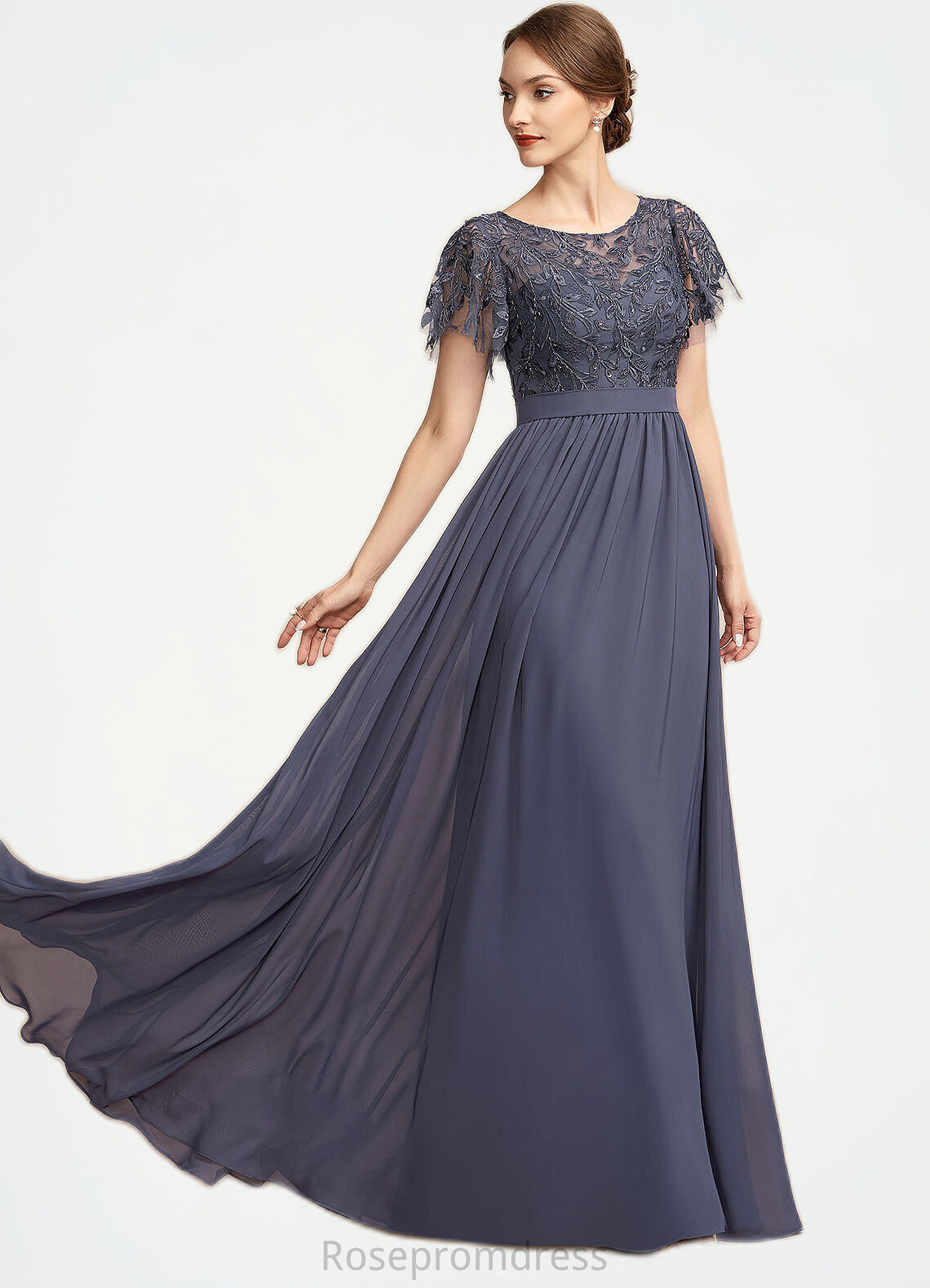 Makenna A-Line Scoop Neck Floor-Length Chiffon Lace Mother of the Bride Dress With Sequins SRS126P0014775