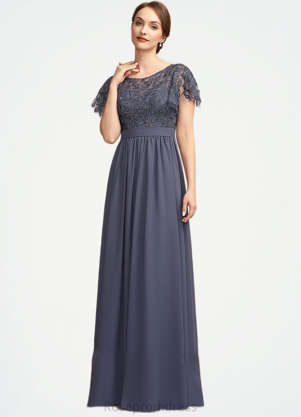 Makenna A-Line Scoop Neck Floor-Length Chiffon Lace Mother of the Bride Dress With Sequins SRS126P0014775