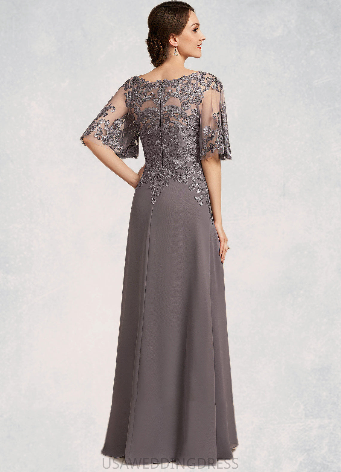 Cadence A-Line Scoop Neck Floor-Length Chiffon Lace Mother of the Bride Dress With Sequins DS126P0014776