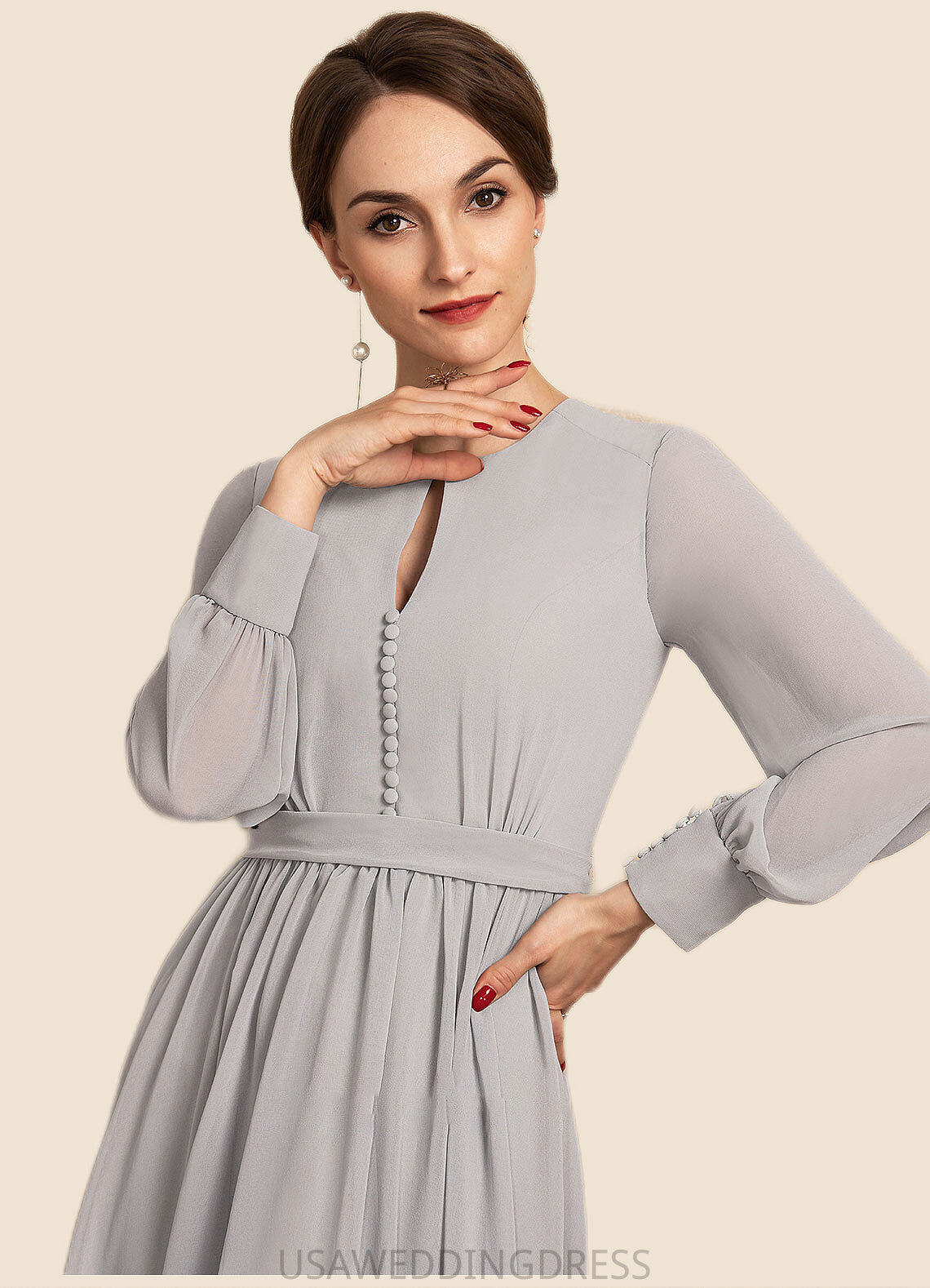 Millie A-Line Scoop Neck Tea-Length Chiffon Mother of the Bride Dress With Bow(s) DS126P0014779