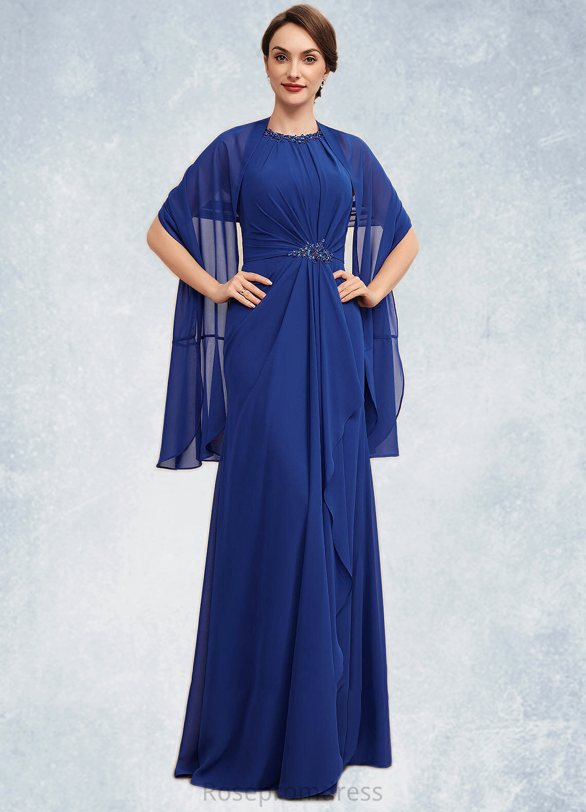 Reagan A-Line Scoop Neck Floor-Length Chiffon Mother of the Bride Dress With Beading Cascading Ruffles SRS126P0014781