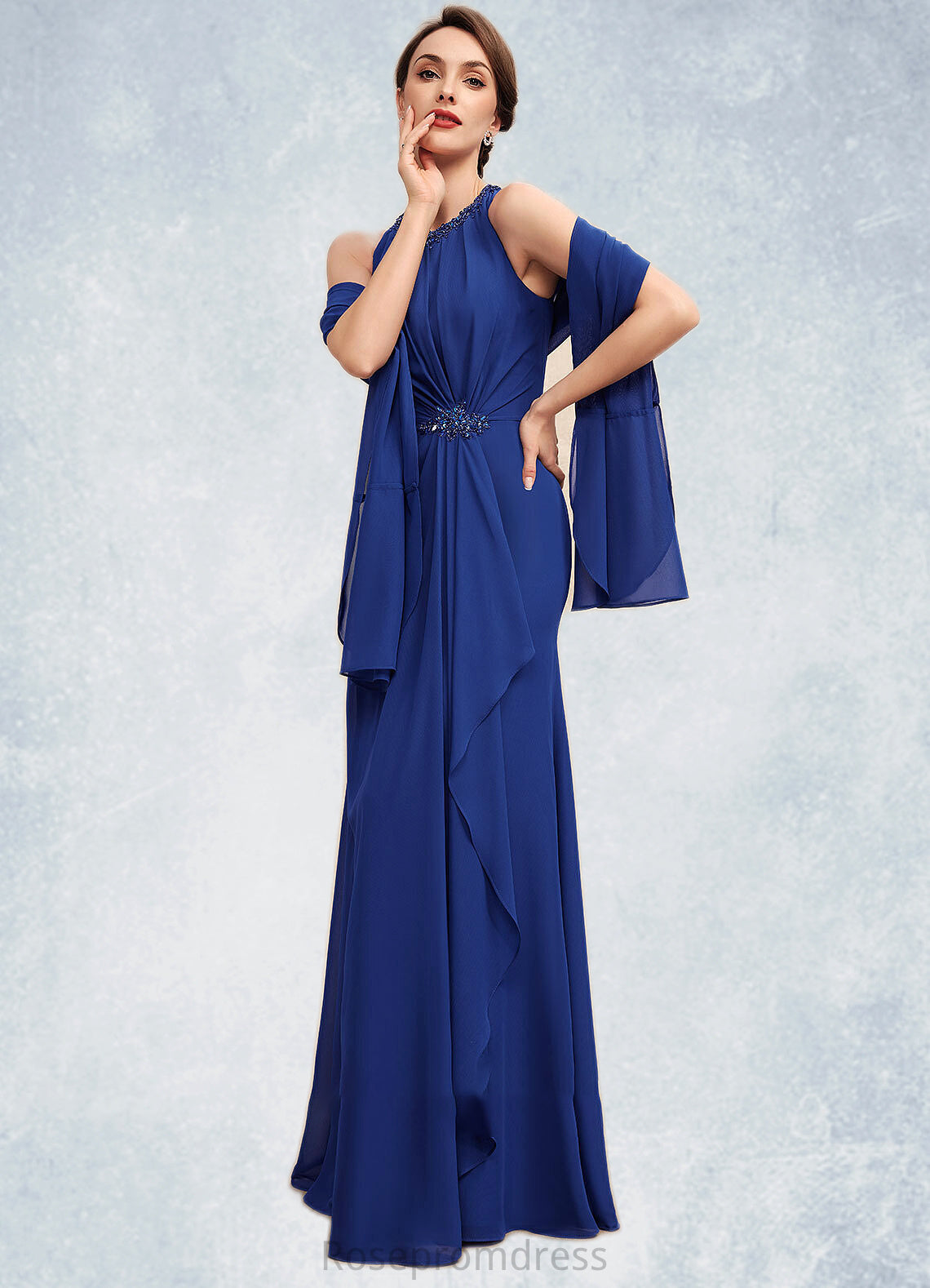 Reagan A-Line Scoop Neck Floor-Length Chiffon Mother of the Bride Dress With Beading Cascading Ruffles SRS126P0014781