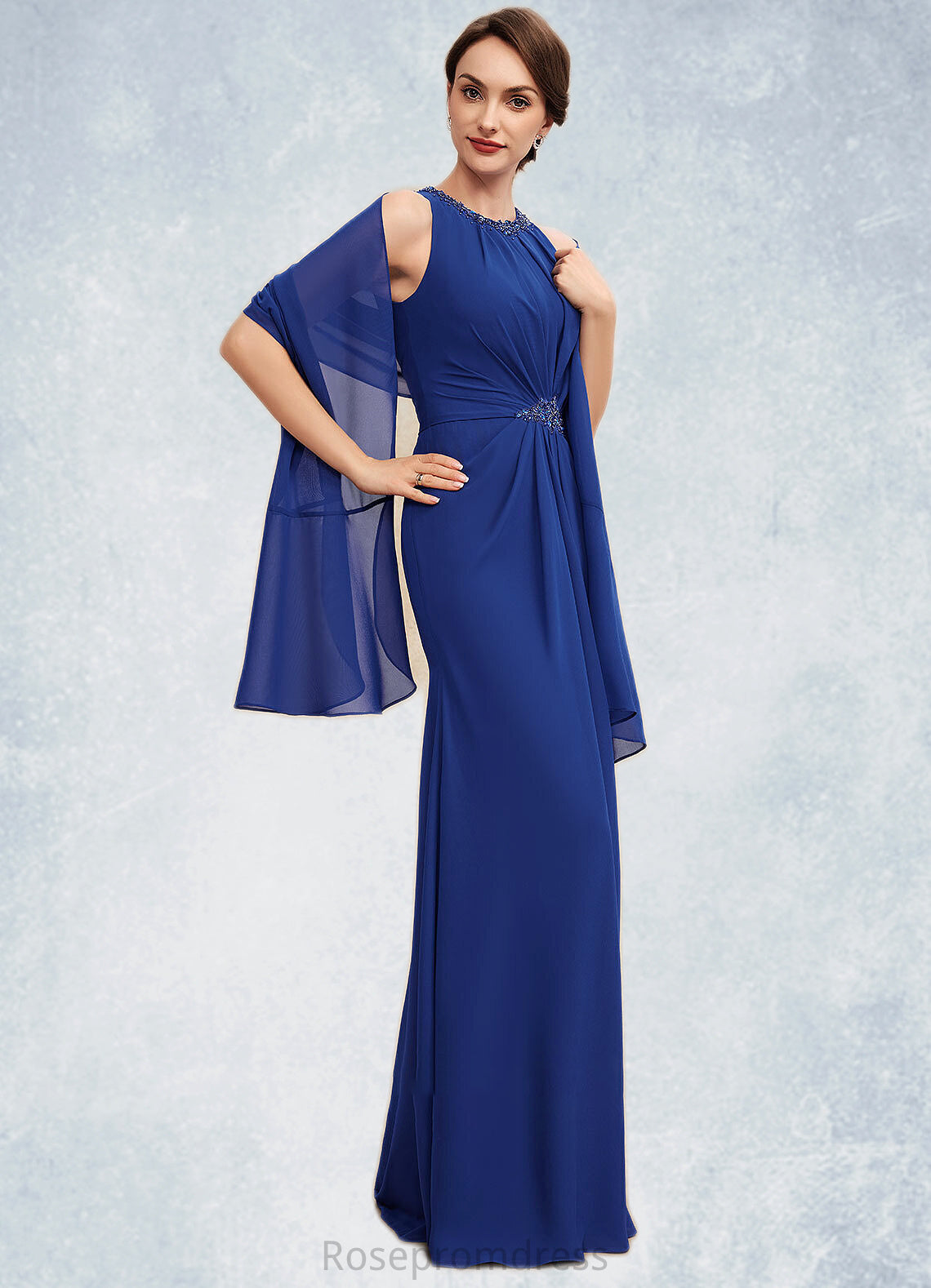 Reagan A-Line Scoop Neck Floor-Length Chiffon Mother of the Bride Dress With Beading Cascading Ruffles SRS126P0014781