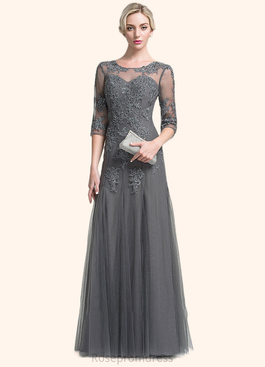 Reina A-Line/Princess Scoop Neck Floor-Length Tulle Mother of the Bride Dress With Beading Sequins SRS126P0014782