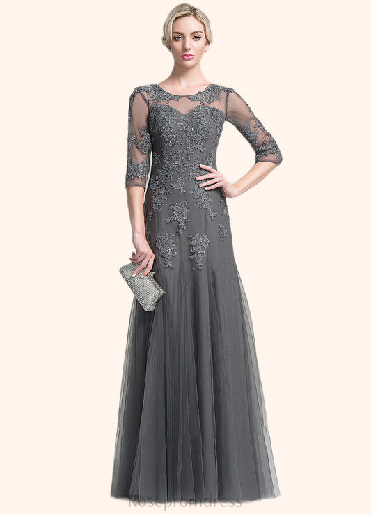 Reina A-Line/Princess Scoop Neck Floor-Length Tulle Mother of the Bride Dress With Beading Sequins SRS126P0014782