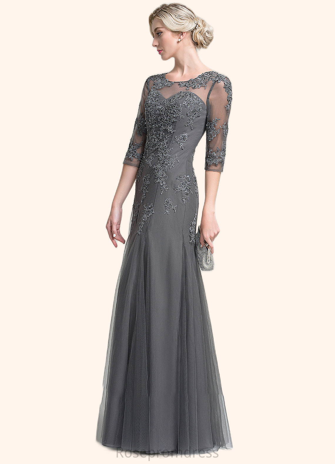Reina A-Line/Princess Scoop Neck Floor-Length Tulle Mother of the Bride Dress With Beading Sequins SRS126P0014782