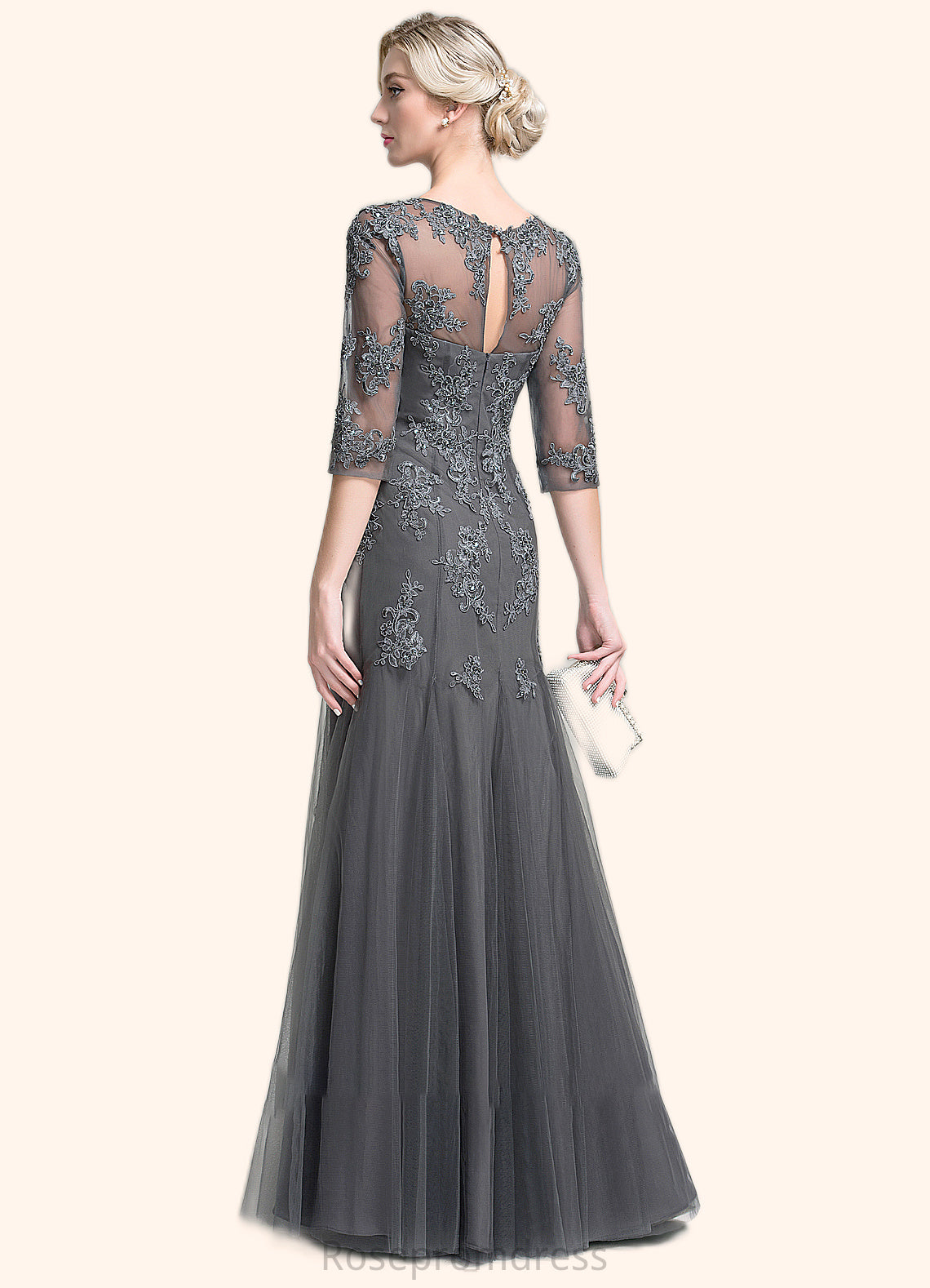 Reina A-Line/Princess Scoop Neck Floor-Length Tulle Mother of the Bride Dress With Beading Sequins SRS126P0014782