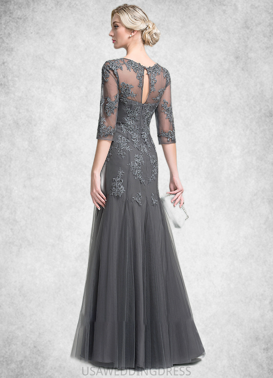 Marlene A-Line/Princess Scoop Neck Floor-Length Tulle Mother of the Bride Dress With Beading Sequins DS126P0014782