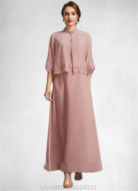 Janet A-Line V-neck Ankle-Length Chiffon Lace Mother of the Bride Dress With Beading Sequins DS126P0014784