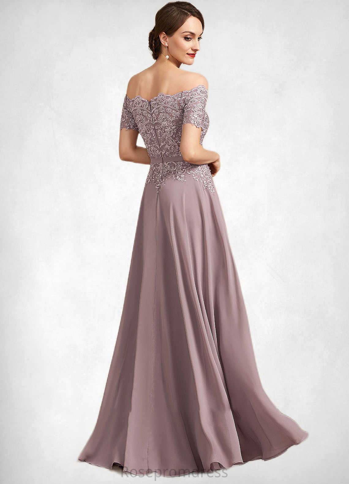 Haylie A-Line Off-the-Shoulder Floor-Length Chiffon Lace Mother of the Bride Dress With Beading Sequins SRS126P0014785