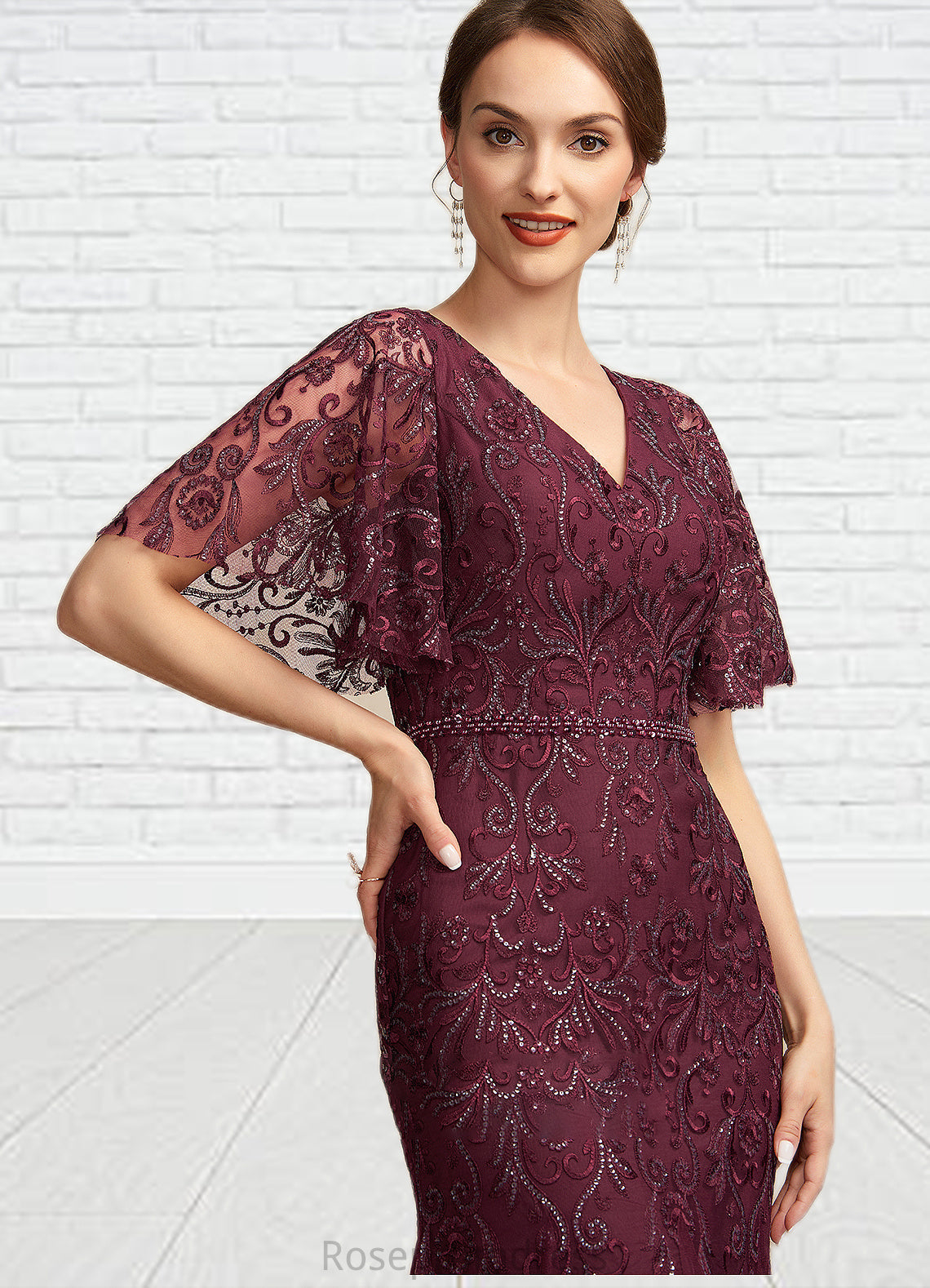 Aria Trumpet/Mermaid V-neck Floor-Length Tulle Lace Mother of the Bride Dress With Beading Sequins SRS126P0014786