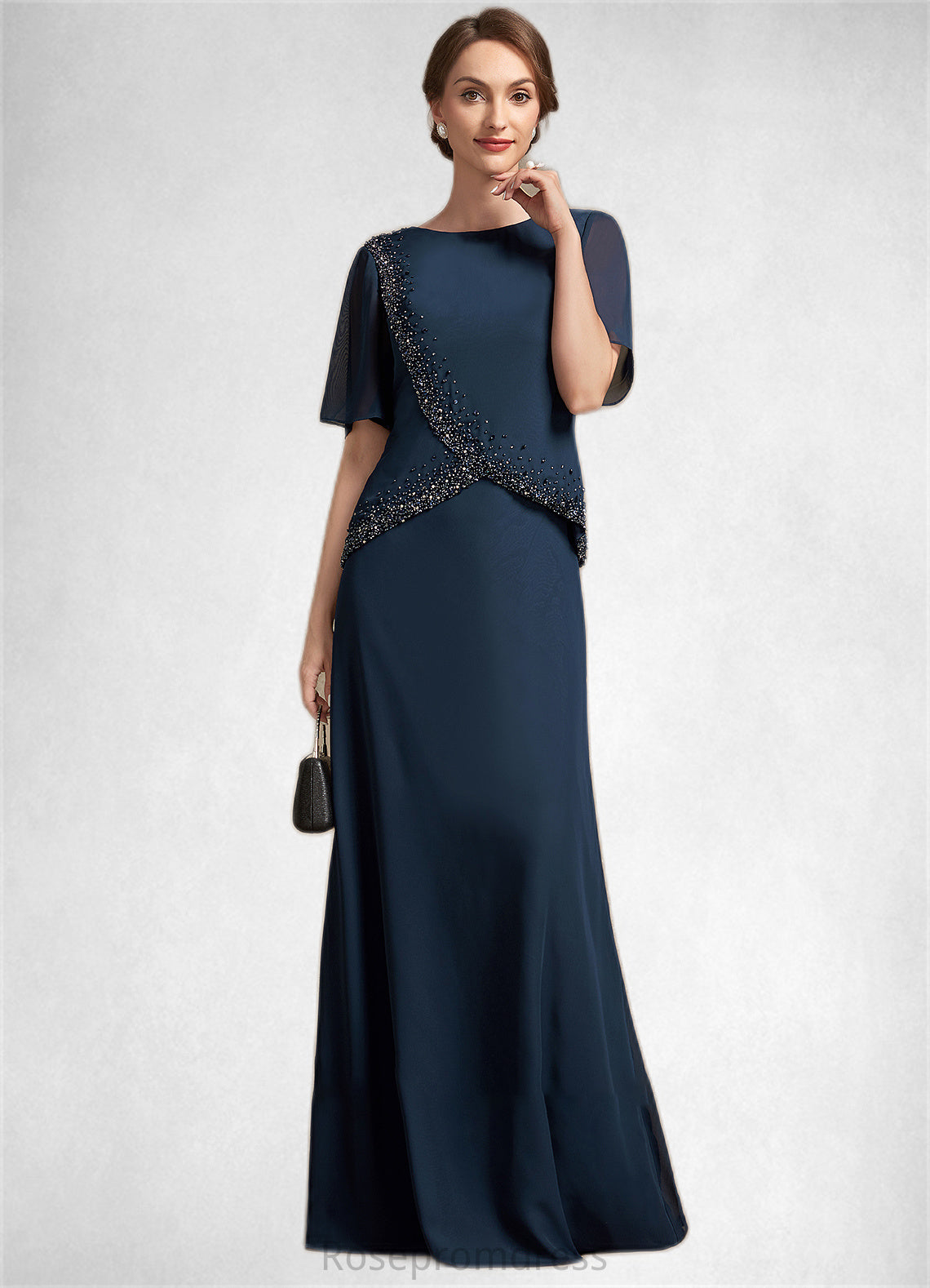 Mireya A-Line Scoop Neck Floor-Length Chiffon Mother of the Bride Dress With Beading Sequins SRS126P0014787