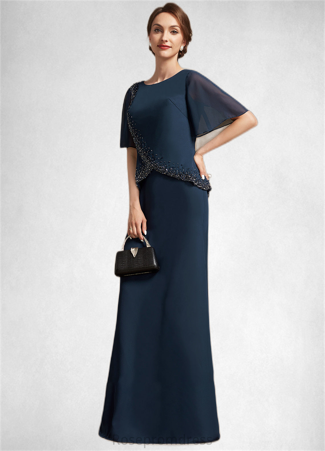 Mireya A-Line Scoop Neck Floor-Length Chiffon Mother of the Bride Dress With Beading Sequins SRS126P0014787